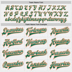 Custom White Orange-Kelly Green Bomber Full-Snap Varsity Letterman Two Tone Jacket