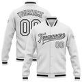 Custom White White-Black Bomber Full-Snap Varsity Letterman Jacket