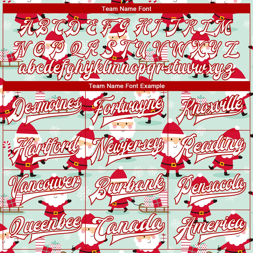 Custom Pea Green White-Red Christmas 3D Bomber Full-Snap Varsity Letterman Jacket