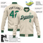 Custom Cream Kelly Green-Black Bomber Full-Snap Varsity Letterman Jacket