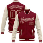 Custom Crimson Crimson Cream-Maroon Bomber Full-Snap Varsity Letterman Two Tone Jacket