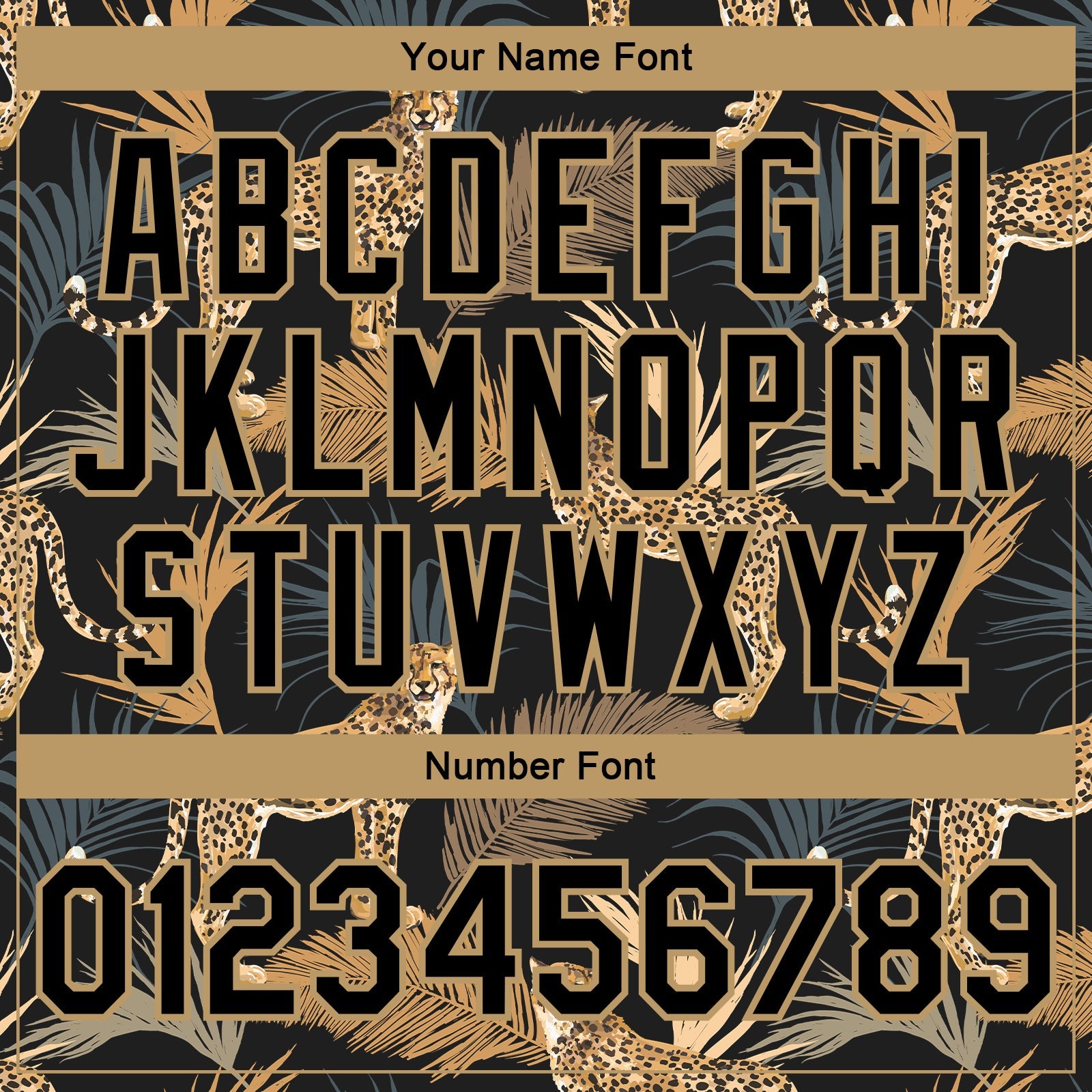 Custom Black Black-Old Gold Tropical Leopard With Palms 3D Pattern Design Bomber Full-Snap Varsity Letterman Jacket