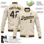 Custom Cream Black Old Gold Bomber Full-Snap Varsity Letterman Jacket