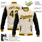 Custom Cream Black-Gold Bomber Full-Snap Varsity Letterman Two Tone Jacket