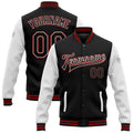 Custom Black White-Red Bomber Full-Snap Varsity Letterman Two Tone Jacket