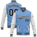 Custom Light Blue Black-White Bomber Full-Snap Varsity Letterman Two Tone Jacket