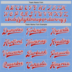 Custom Light Blue Red-White Bomber Full-Snap Varsity Letterman Two Tone Jacket