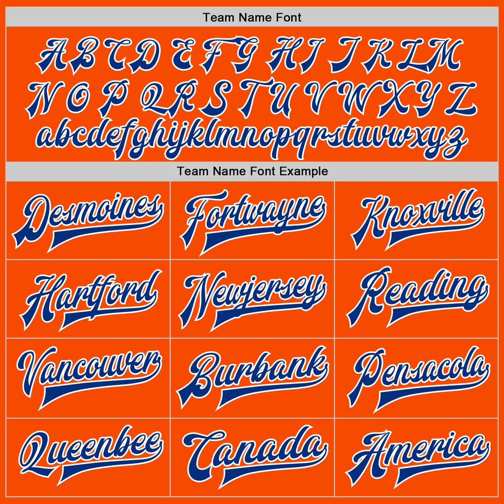 Custom Orange Royal-White Bomber Full-Snap Varsity Letterman Two Tone Jacket
