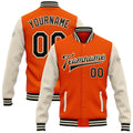 Custom Orange Black-Cream Bomber Full-Snap Varsity Letterman Two Tone Jacket