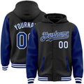 Custom Black Royal-White Bomber Full-Snap Varsity Letterman Two Tone Hoodie Jacket