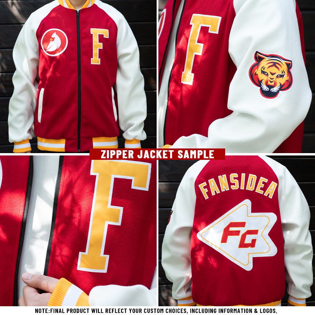 Custom Black Red-White Bomber Varsity Letterman Two Tone Zipper Jacket