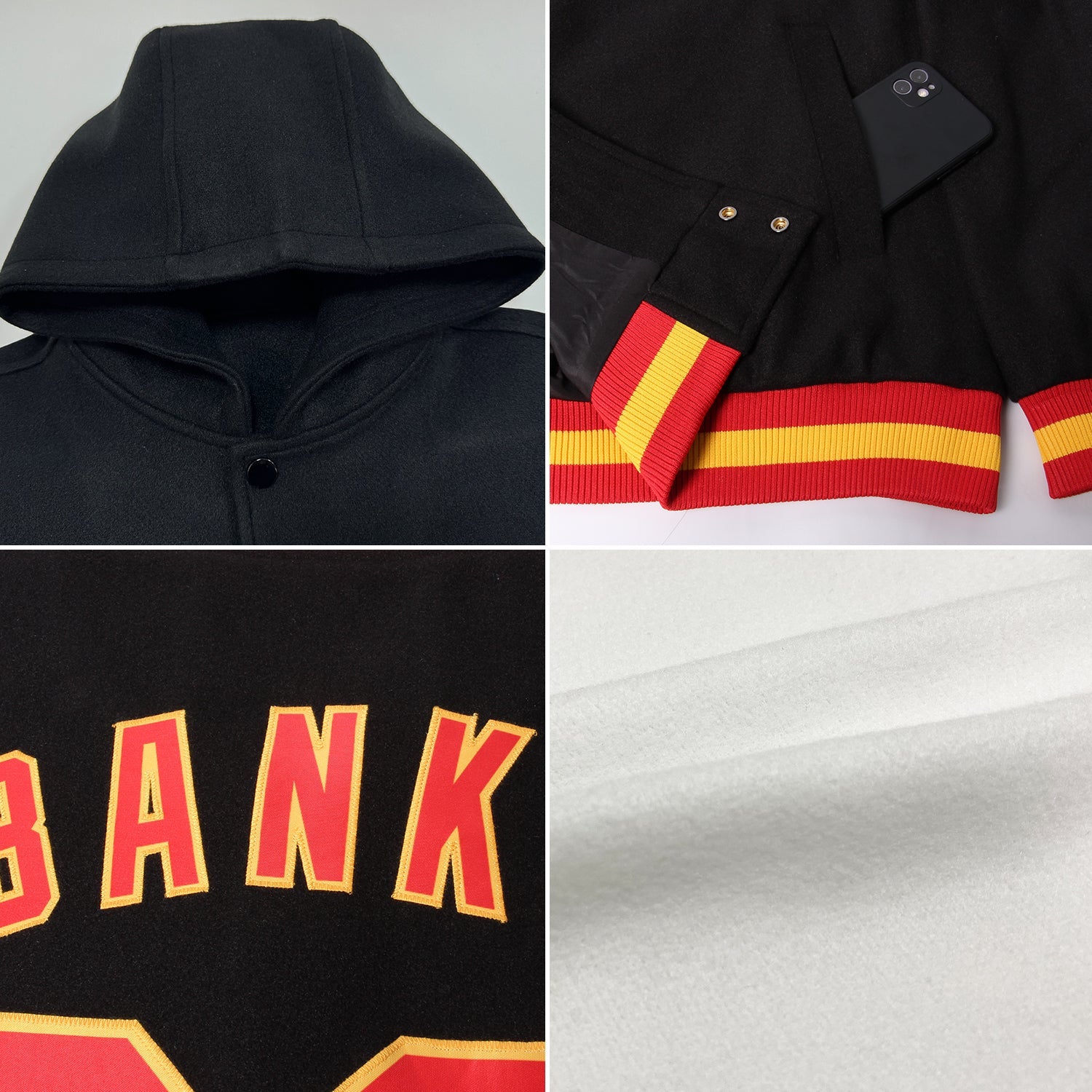 Custom White Red-Royal Bomber Full-Snap Varsity Letterman Two Tone Hoodie Jacket