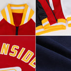 Custom Navy Orange-White Bomber Varsity Letterman Zipper Jacket