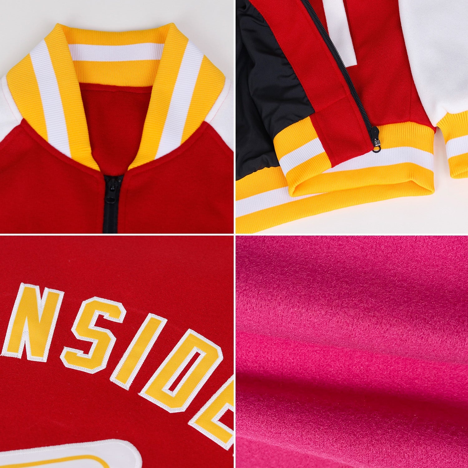 Custom Pink White Bomber Varsity Letterman Zipper Jacket