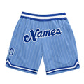 Custom Light Blue White Pinstripe Royal-White Authentic Basketball Shorts
