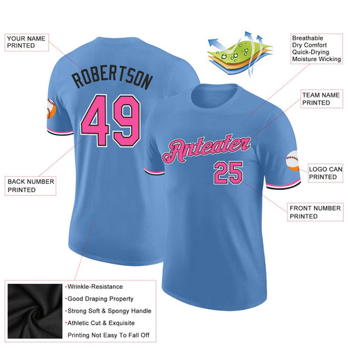 Custom Light Blue Pink-Black Performance T-Shirt