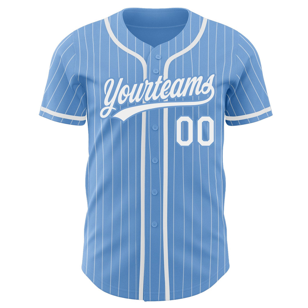 Custom Light Blue White Pinstripe White Authentic Baseball Jersey