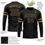 Custom Black Black-Old Gold Long Sleeve Performance T-Shirt