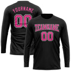 Custom Black Pink-White Long Sleeve Performance T-Shirt
