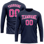 Custom Navy Pink-White Long Sleeve Performance Salute To Service T-Shirt
