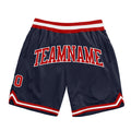 Custom Navy Red-White Authentic Throwback Basketball Shorts