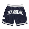 Custom Navy White-Gray Authentic Throwback Basketball Shorts