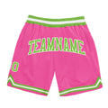 Custom Pink Neon Green-White Authentic Throwback Basketball Shorts