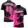 Custom Black Pink-White 3D Bowling Splash Ink Performance Polo Shirt