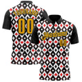 Custom Black Gold-White 3D Poker Performance Polo Shirt