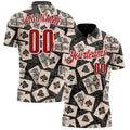 Custom Black Red-White 3D Poker Performance Polo Shirt