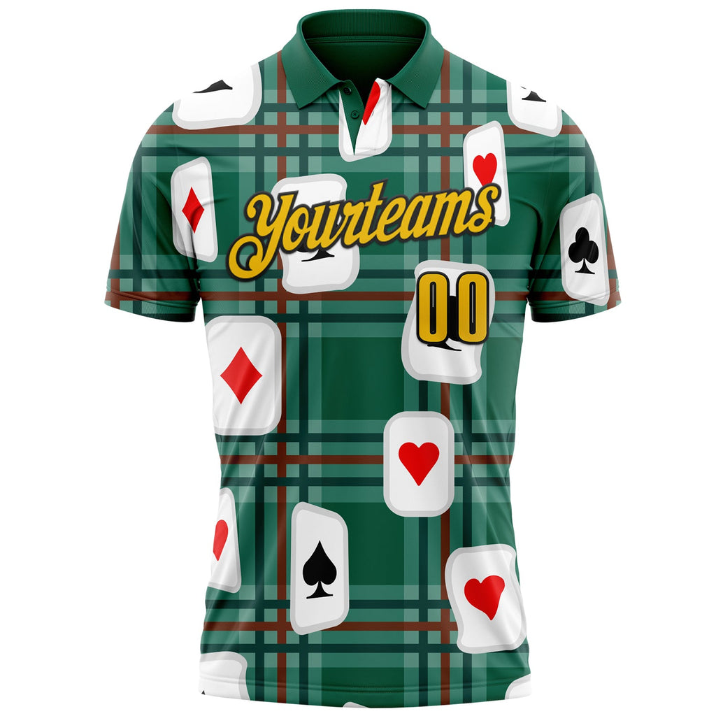Custom Green Yellow-Black 3D Poker Performance Polo Shirt