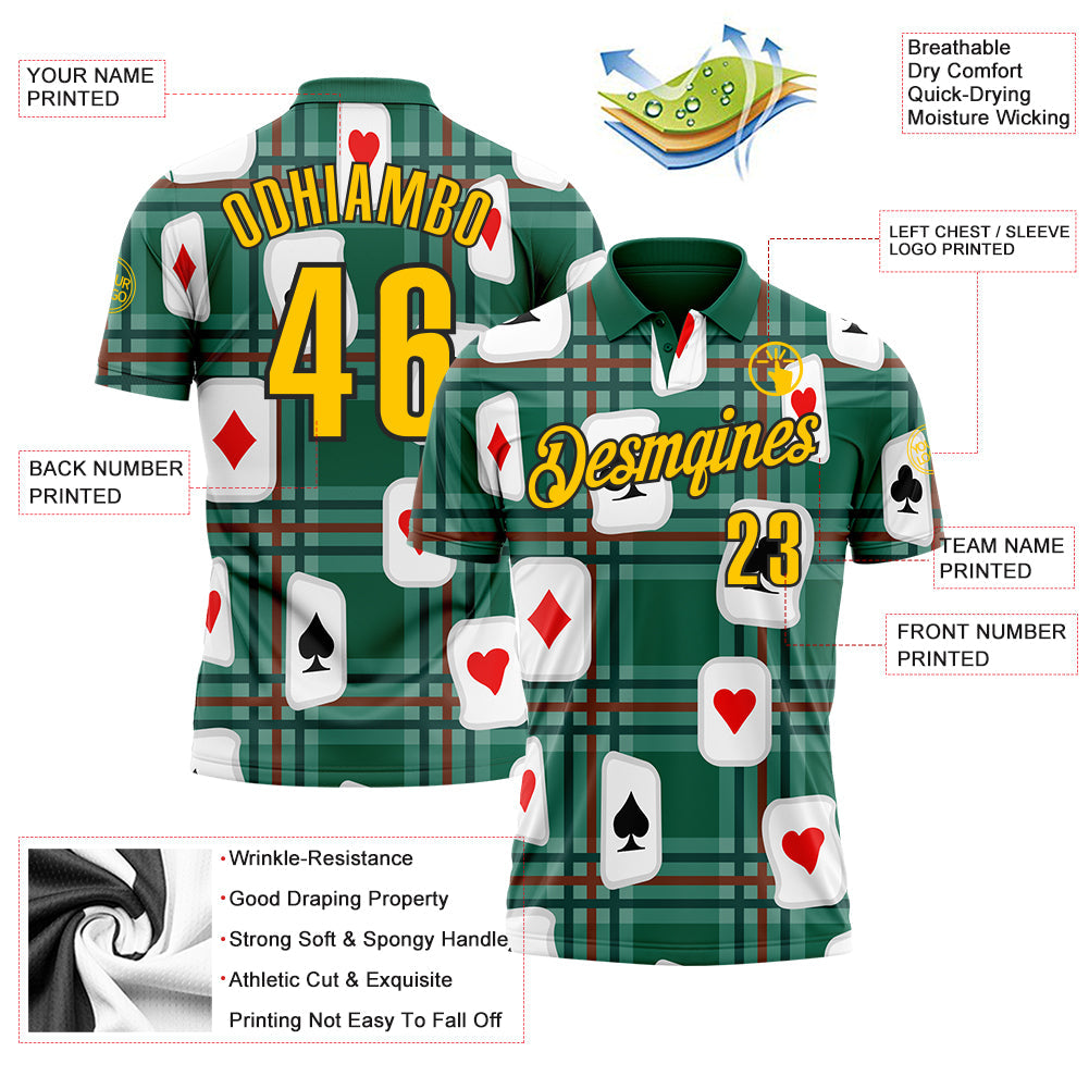 Custom Green Yellow-Black 3D Poker Performance Polo Shirt