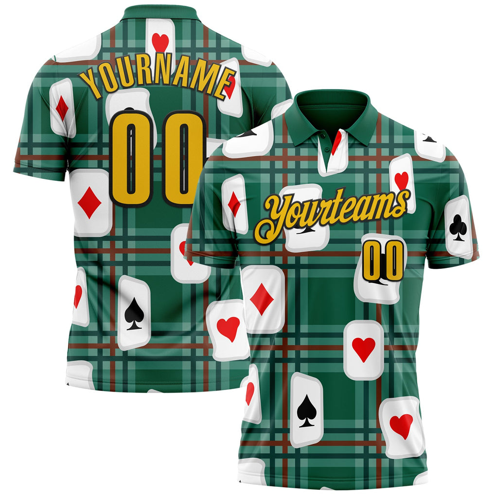 Custom Green Yellow-Black 3D Poker Performance Polo Shirt