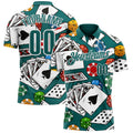 Custom Teal White 3D Poker Performance Polo Shirt