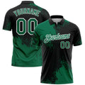 Custom Kelly Green Black-White 3D Pattern Design Abstract Brush Stroke Performance Polo Shirt