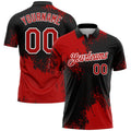 Custom Red Black-White 3D Pattern Design Abstract Brush Stroke Performance Polo Shirt