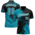 Custom Teal Black-White 3D Pattern Design Abstract Brush Stroke Performance Polo Shirt