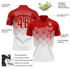 Custom Red White 3D Gradient Square Shape Performance Polo Shirt