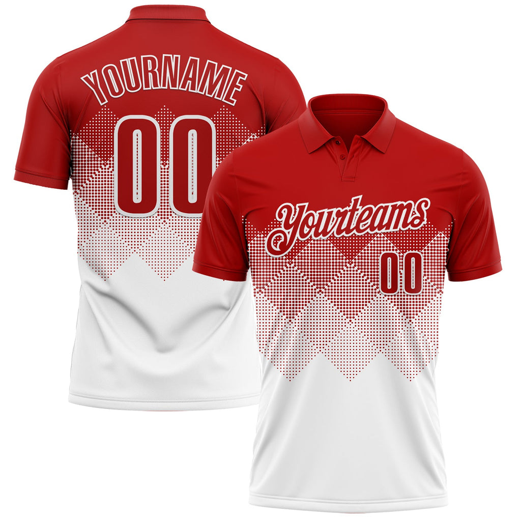 Custom Red White 3D Gradient Square Shape Performance Polo Shirt
