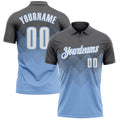 Custom Steel Gray White-Light Blue 3D Gradient Square Shape Performance Polo Shirt