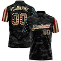 Custom Camo Vintage USA Flag Cream-Black Stars & Stripes Two Tone Salute To Service Patriotic Performance Polo Shirt