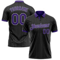 Custom Black Gray Pinstripe-Purple Performance Polo Shirt
