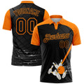 Custom Black-Bay Orange Bowling Geometric Grid Performance Polo Shirt