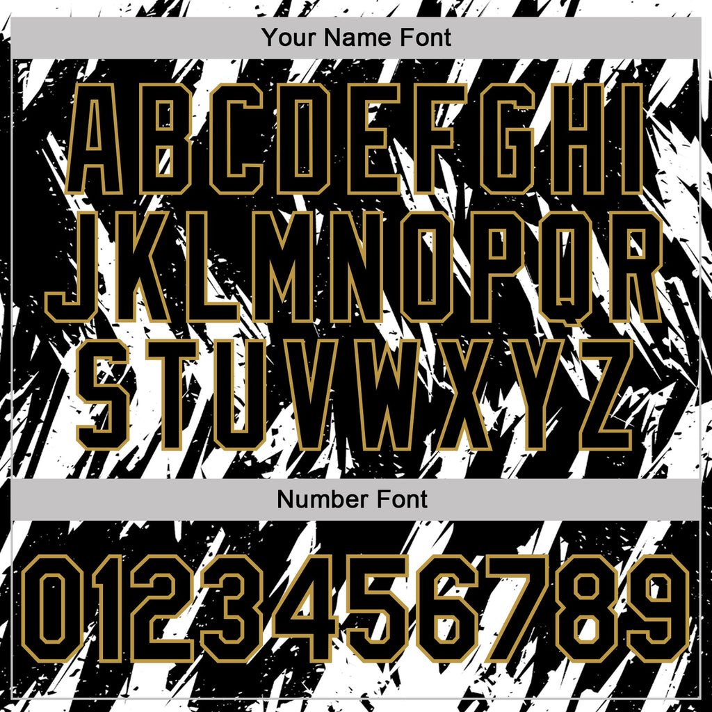 Custom Black White-Old Gold Torn Sharp Brush Stroke Splatter Performance Polo Shirt