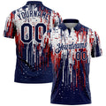 Custom Navy Red-White Dripping Splatter Paint Performance Polo Shirt