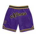 Custom Purple Black Pinstripe Black-Old Gold Authentic Basketball Shorts