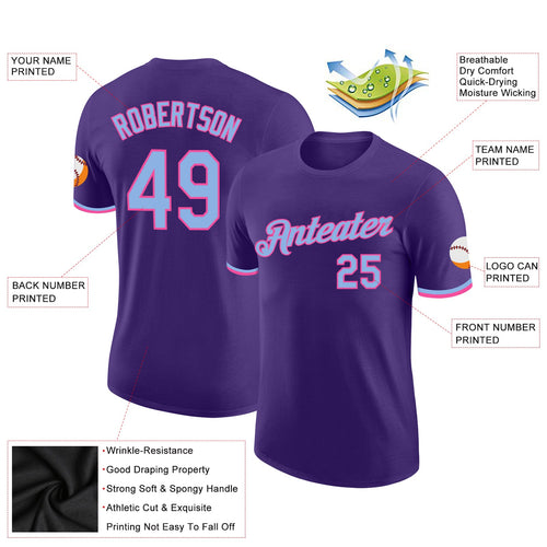 Custom Purple Light Blue-Pink Performance T-Shirt