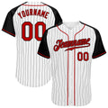 Custom White Black Pinstripe Red-Black Authentic Raglan Sleeves Baseball Jersey