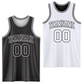 Custom Reversible Black White Double Side Sublimation Basketball Set Jersey