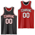 Custom Reversible Black White-Red Double Side Sublimation Basketball Set Jersey